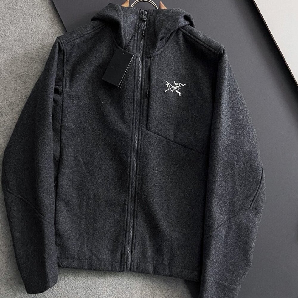 Arc'teryx Sawyer Wool Hoody in black, made with Merino wool.